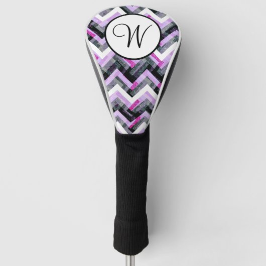 Roze zwarte witte Chevron getextureerd monogram Golfheadcover (Voorkant)