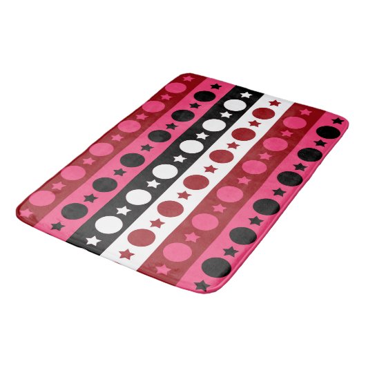 Roze Zwarte Witte Cirkel Sterren Stripes Design Badmat (Gekanteld)