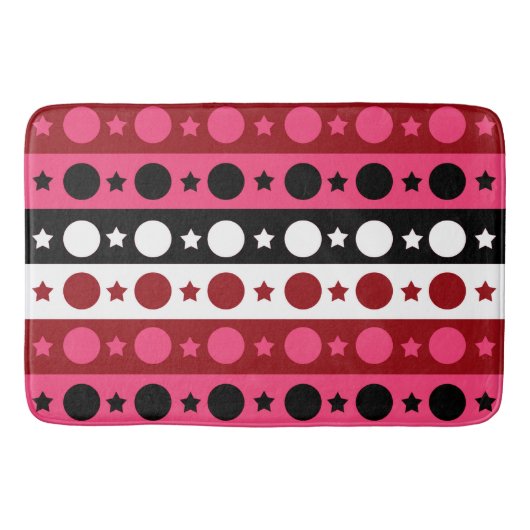 Roze Zwarte Witte Cirkel Sterren Stripes Design Badmat (Voorkant)
