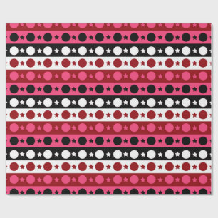 Roze Zwarte Witte Cirkel Sterren Stripes Design Cadeaupapier