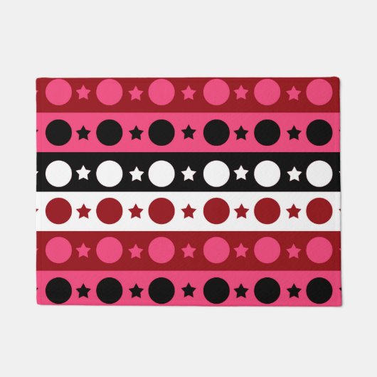 Roze Zwarte Witte Cirkel Sterren Stripes Design Deurmat (Voorkant)