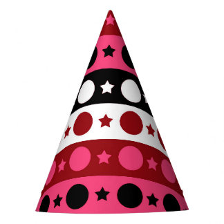Roze Zwarte Witte Cirkel Sterren Stripes Design Feesthoedjes