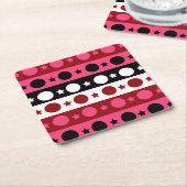 Roze Zwarte Witte Cirkel Sterren Stripes Design Kartonnen Onderzetters (Schuin)
