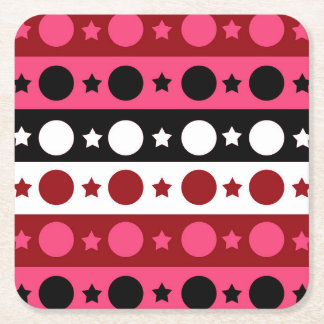 Roze Zwarte Witte Cirkel Sterren Stripes Design Kartonnen Onderzetters