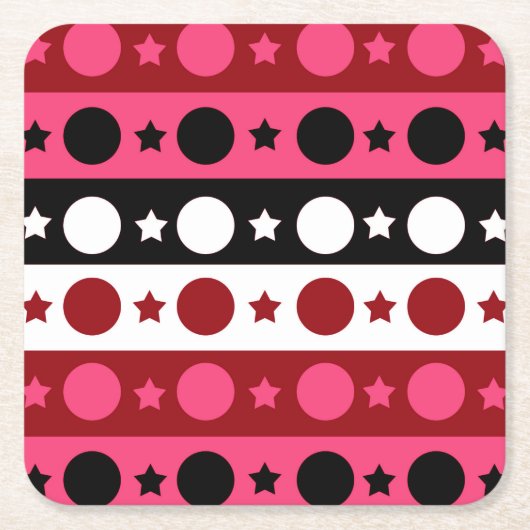 Roze Zwarte Witte Cirkel Sterren Stripes Design Kartonnen Onderzetters (Voorkant)