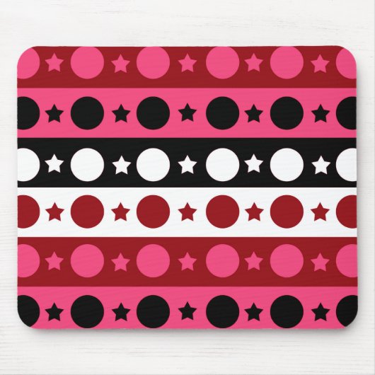 Roze Zwarte Witte Cirkel Sterren Stripes Design Muismat (Voorkant)