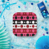 Roze Zwarte Witte Cirkel Sterren Stripes Design Papieren Bordje (Feest)
