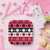 Roze Zwarte Witte Cirkel Sterren Stripes Design Papieren Bordje (Feest)