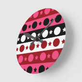 Roze Zwarte Witte Cirkel Sterren Stripes Design Ronde Klok (Hoek)