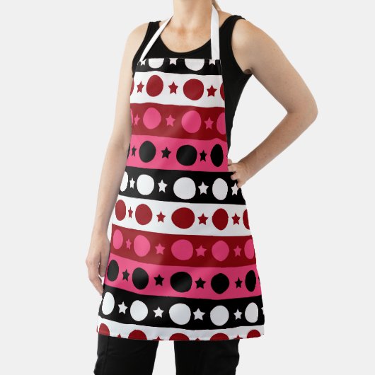 Roze Zwarte Witte Cirkel Sterren Stripes Design Schort (Insitu)