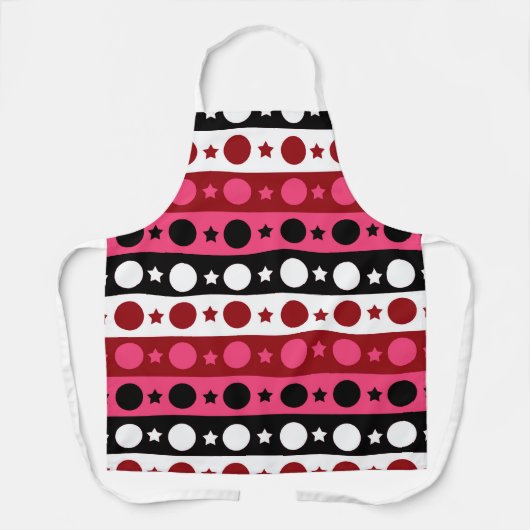 Roze Zwarte Witte Cirkel Sterren Stripes Design Schort (Voorkant)