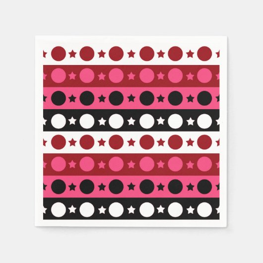 Roze Zwarte Witte Cirkel Sterren Stripes Design Servet (Voorkant)