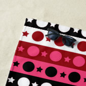 Roze Zwarte Witte Cirkel Sterren Stripes Design Strandlaken (In situ)