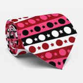 Roze Zwarte Witte Cirkel Sterren Stripes Design Stropdas (Opgerold)
