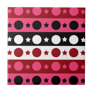 Roze Zwarte Witte Cirkel Sterren Stripes Design Tegeltje