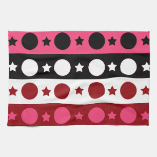 Roze Zwarte Witte Cirkel Sterren Stripes Design Theedoek