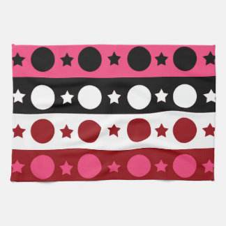 Roze Zwarte Witte Cirkel Sterren Stripes Design Theedoek