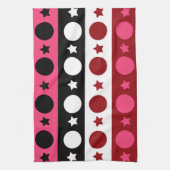 Roze Zwarte Witte Cirkel Sterren Stripes Design Theedoek (Verticaal)