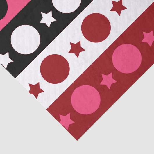 Roze Zwarte Witte Cirkel Sterren Stripes Design Tissuepapier (Detail)