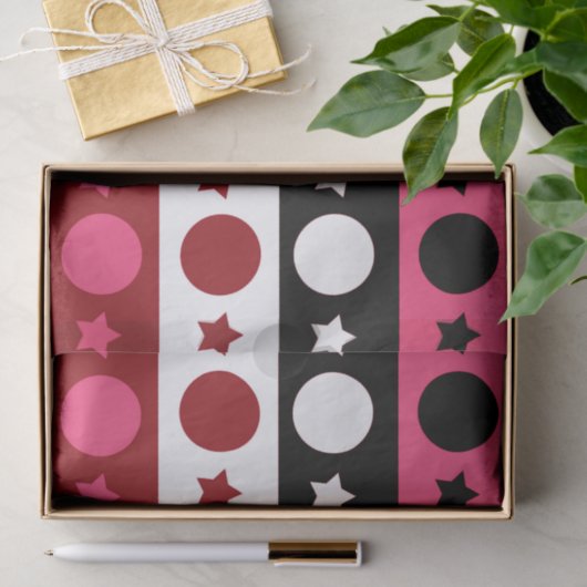 Roze Zwarte Witte Cirkel Sterren Stripes Design Tissuepapier (Geschenk)
