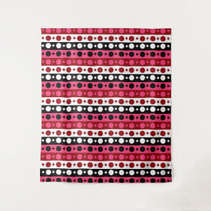 Roze Zwarte Witte Cirkel Sterren Stripes Design Wandkleed