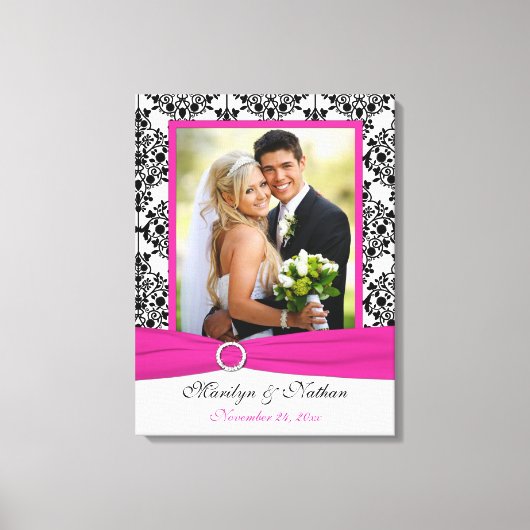 Roze, zwarte, witte, Damask Wedding Canvas (Voorkant)