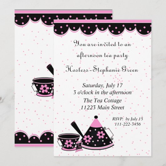 Roze, Zwarte & Witte de Uitnodiging van de Partij  (Voorkant / Achterkant)