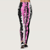 Roze zwarte witte en grijze abstracte strepen leggings (Achterkant)