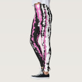 Roze zwarte witte en grijze abstracte strepen leggings (Links)