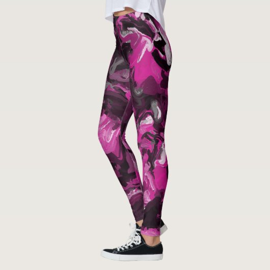 Roze, zwarte, witte en grijze rondjes leggings (Links)