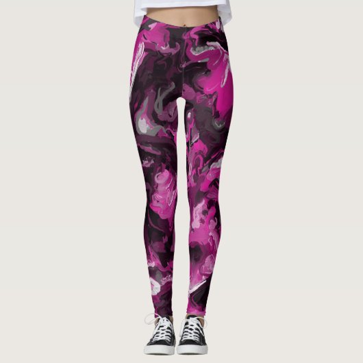 Roze, zwarte, witte en grijze rondjes leggings (Voorkant)
