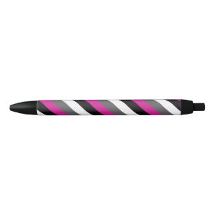 Roze, zwarte, witte en grijze strepen zwarte inkt pen
