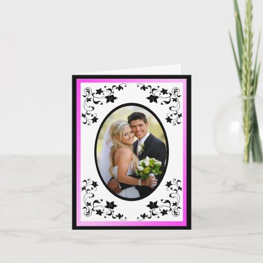 Roze, zwarte, witte Floral Foto Hartelijk dank Bedankkaart (Voorkant)