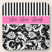 Roze, zwarte, witte, gestreept Onderzetter (6) (Voorkant)