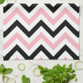 Roze, zwarte, witte grote Chevron ZigZag Pattern Theedoek (Gevouwen)