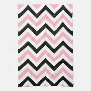 Roze, zwarte, witte grote Chevron ZigZag Pattern Theedoek