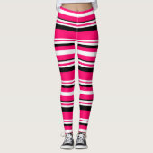 Roze zwarte witte horizontale strepen leggings (Voorkant)