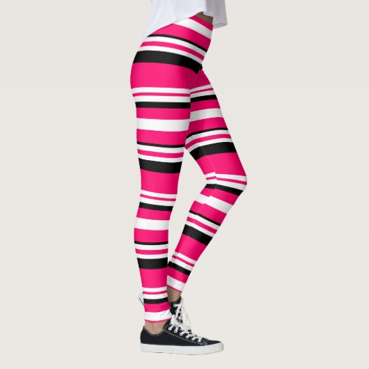 Roze zwarte witte horizontale strepen leggings (Rechts)