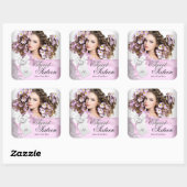Roze zwarte witte kant zoete zestien zoete 16 vierkante sticker (Vel)