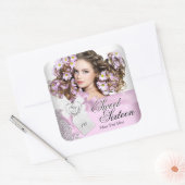 Roze zwarte witte kant zoete zestien zoete 16 vierkante sticker (Envelop)