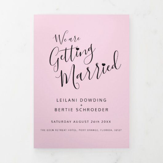 Roze, zwarte witte kleine hartbruiloft, all-in-one drieluik uitnodiging (Cover)