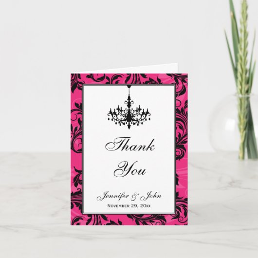 Roze Zwarte Witte Kroonluchter Dank Je Kaart (Voorkant)