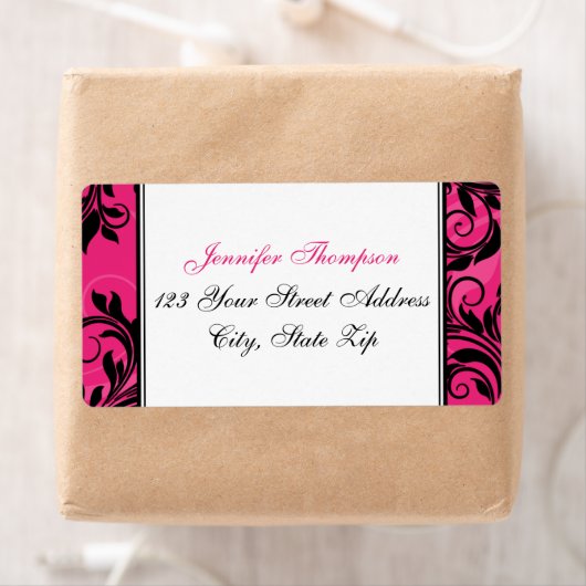 Roze zwarte witte luchter, bladerblauw adres label (Insitu)