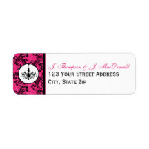 Roze zwarte witte luchter, bladerblauw adres label