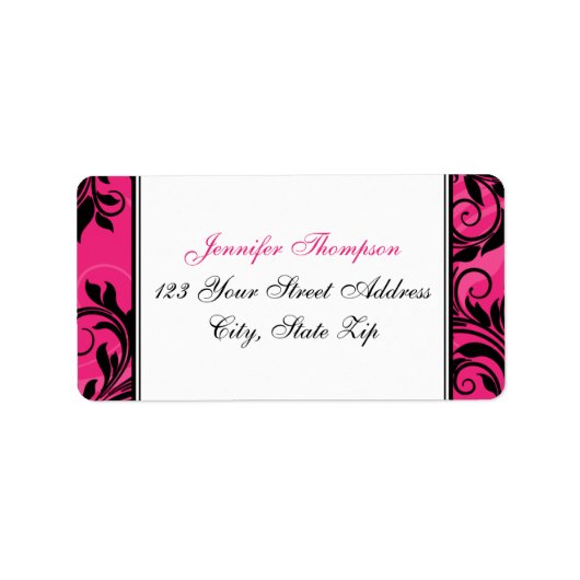 Roze zwarte witte luchter, bladerblauw adres label (Voorkant)