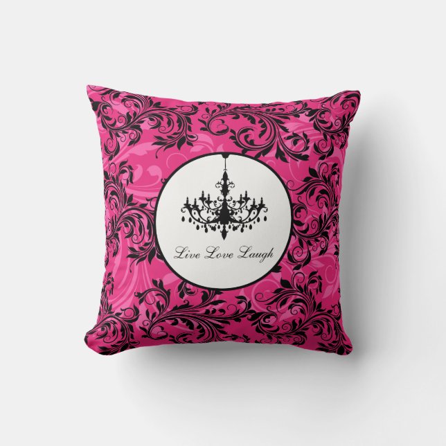 Roze zwarte witte luchter, Scroll Pillow Kussen (Voorkant)