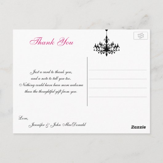 Roze zwarte witte luchters Dank je Post Kaart (Achterkant)