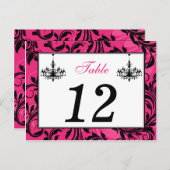 Roze zwarte witte luchters, Scroll Table Number Briefkaart (Voorkant / Achterkant)