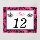 Roze zwarte witte luchters, Scroll Table Number Briefkaart (Voorkant)