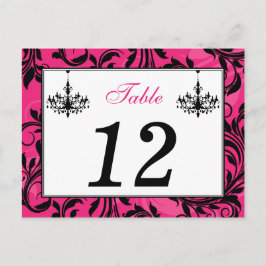 Roze zwarte witte luchters, Scroll Table Number Briefkaart